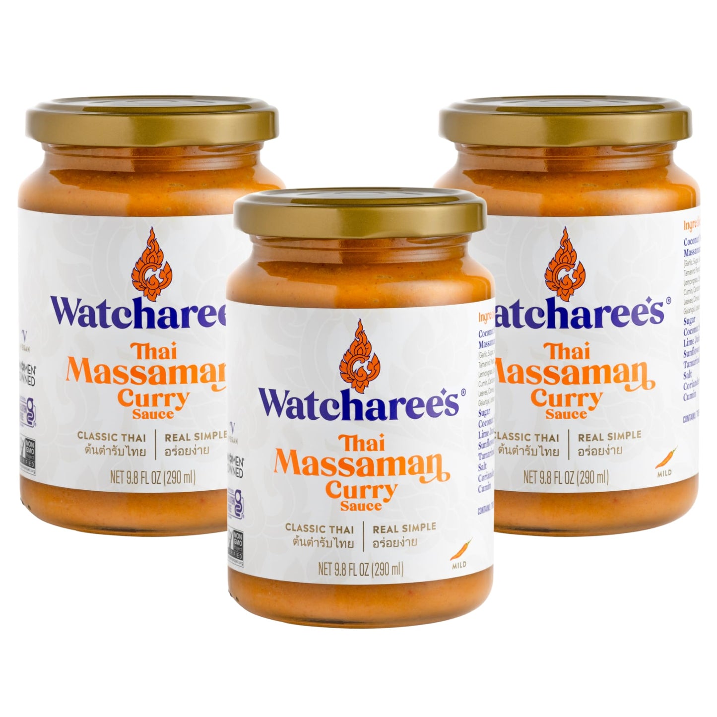Watcharee's Thai Curry Simmer Sauces - Massaman Curry | Authentic Thai Recipe, Vegan, Non-GMO, Gluten-Free - 3 Pack (9.8 fl oz Each)