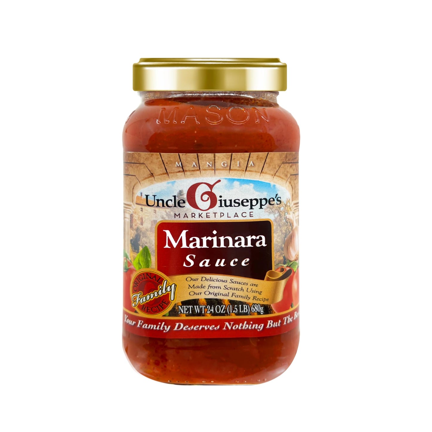 Uncle Giuseppe’s Marinara Sauce, 24 oz | Classic Italian Tomato Sauce with Garlic, Basil & Olive Oil | Homestyle Pasta Sauce | All-Natural, No