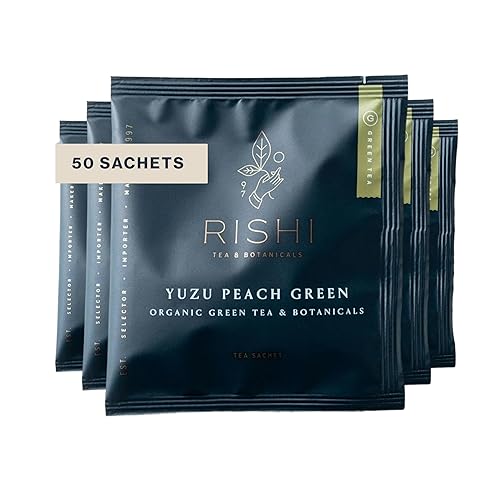 Rishi Tea Yuzu Peach Green Tea - Organic Loose Leaf Green & Herbal Blend, Naturally Sweet & Low Caffeine, Enjoy Hot or Iced - 50 Count