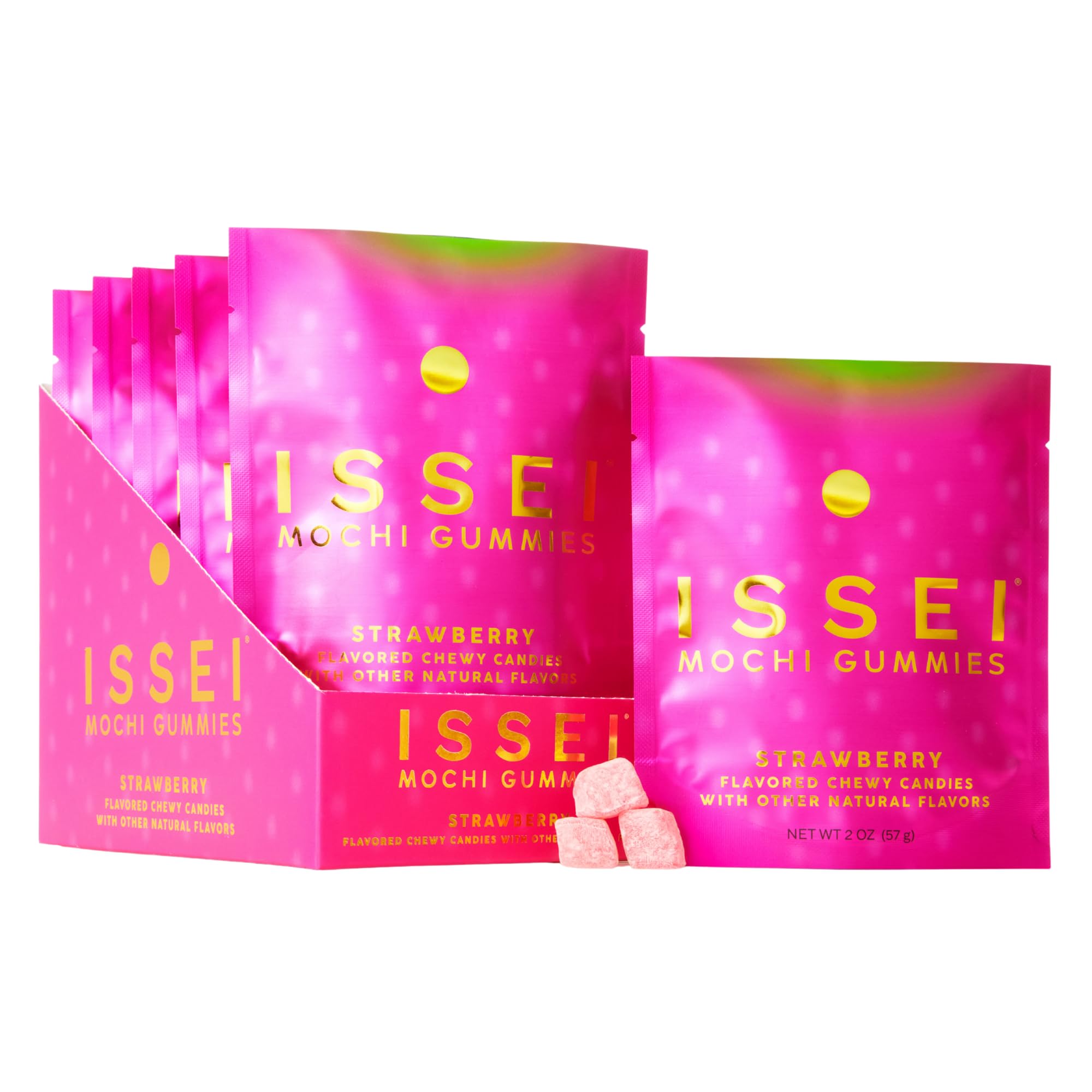 ISSEI Strawberry Mochi Gummies | Dye-Free Candy with Colors from Natural Sources | Gelatin-Free | Plant-Based | Non-GMO | Real Sugar | Award-Winning