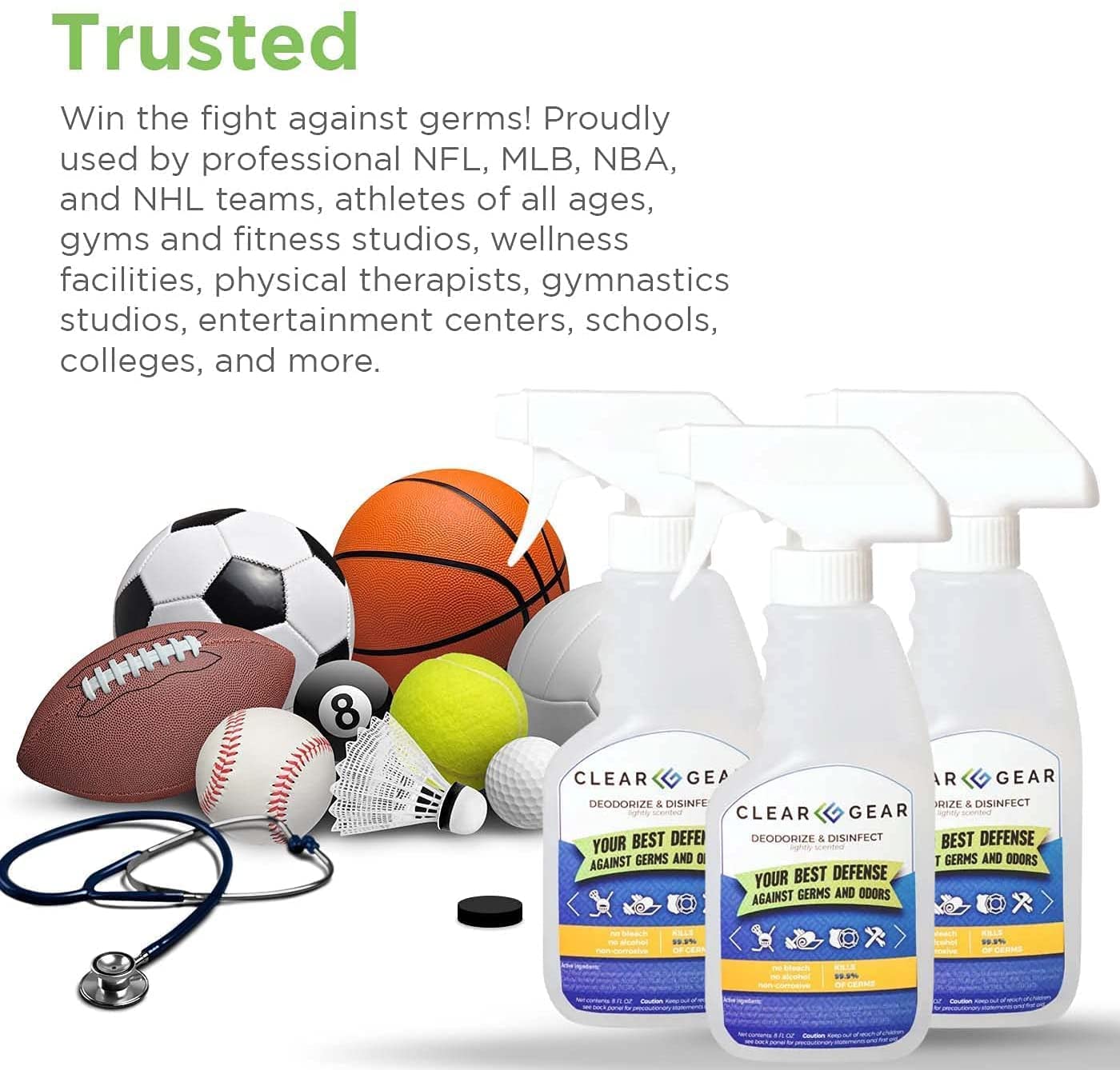 Clear Gear Disinfectant Cleaner, and Deodorizer For Sports Equipment, Gyms, and Fitness Centers - EPA-Registered, Hospital Grade, Made in USA - 1-Pack