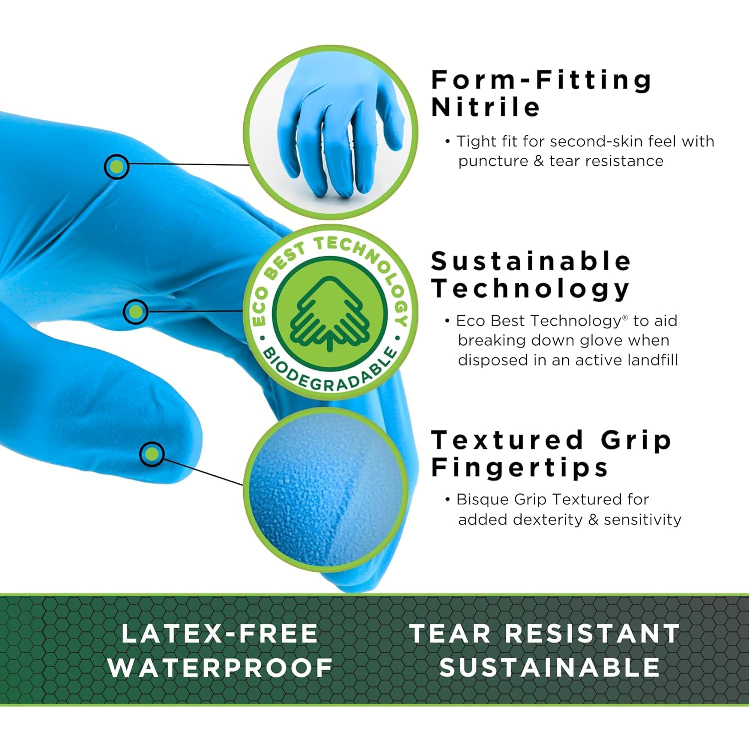 SHOWA 7502PF Sustainable EBT Latex-Free, Powder-Free, Nitrile Disposable Single Use Safety Gloves, 2.5 Mil, 9.5" Length, X-Large (1 Box/200 Gloves)