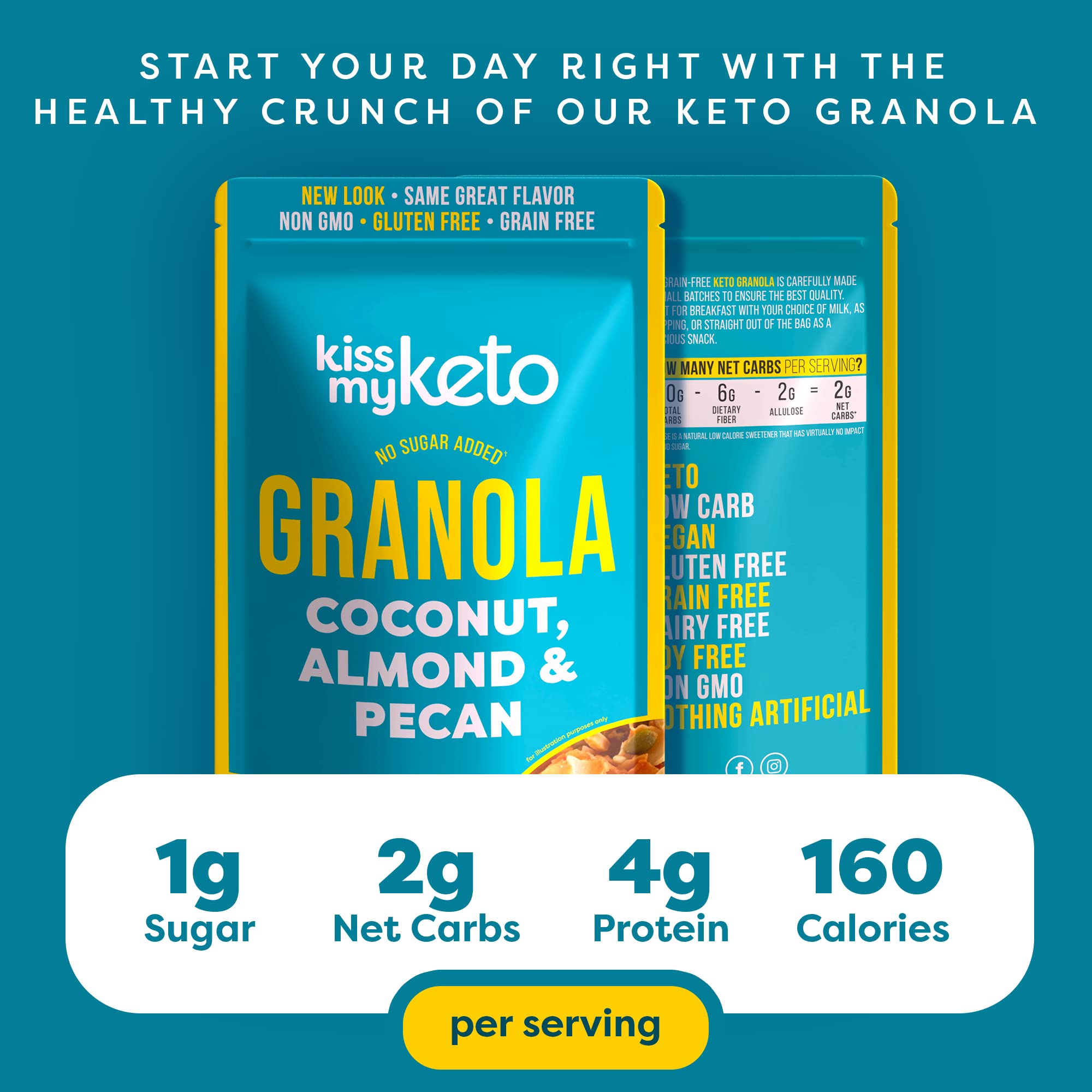 Kiss My Keto Granola Cereal - Grain Free Keto Cereal, Gluten Free Protein, Keto Nut for Yogurt (Coconut, Almond & Pecan, Pack of 1)