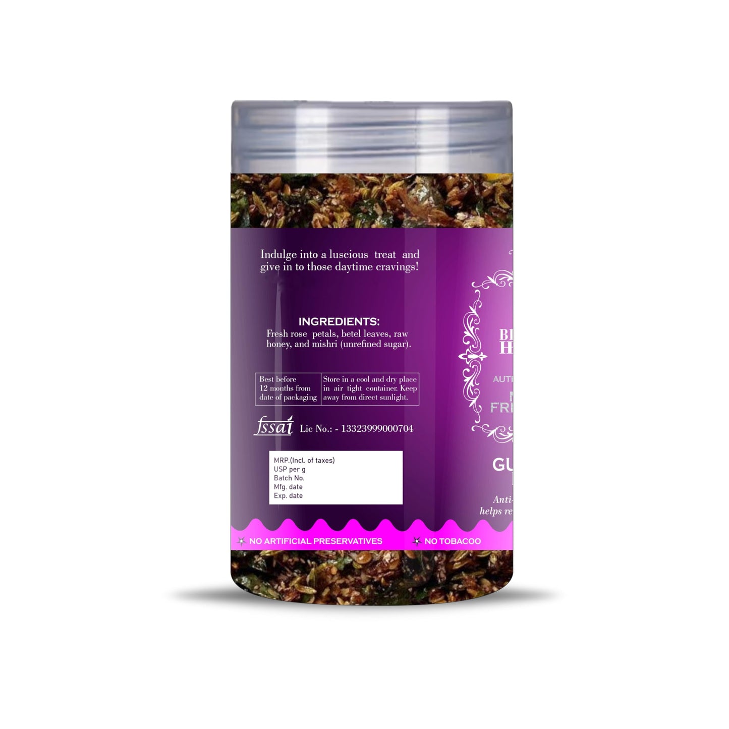 Blessfull Healing Gulkand Paan 5 Oz(Ounce) Airtight Container With Spoon