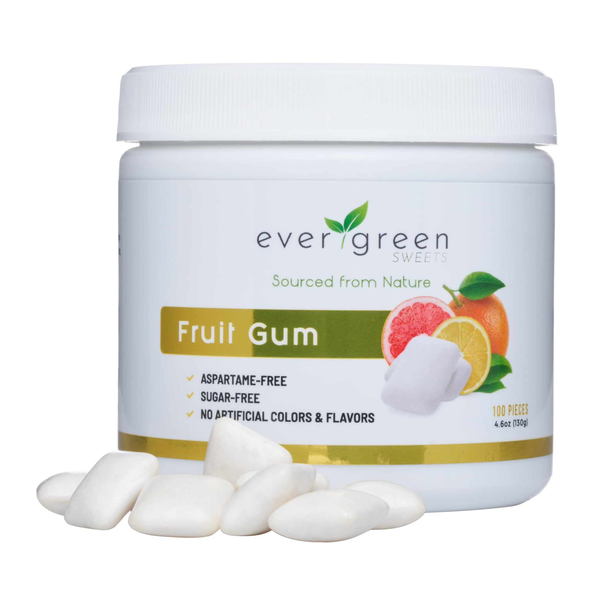 Evergreen Sweets Chewing gum -100 Pieces Jar - Natural Fruit Gum Made with Xylitol and Stevia - Sugar-Free, Aspartame Free and Vegan 3 Pack