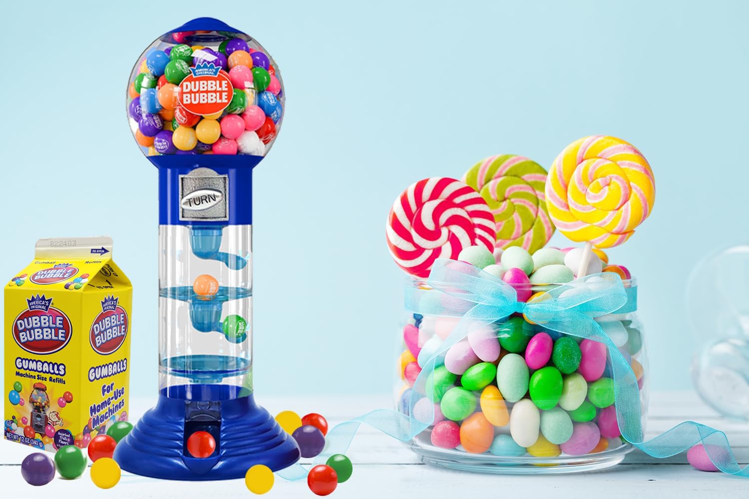Fruidles - Coin Operated Bubble Gum Machine and Toy Bank -10.50" Inch Tall Spiral Fun Candy Machine Dispenser includes 150 Gum Balls - Great Gift Toys