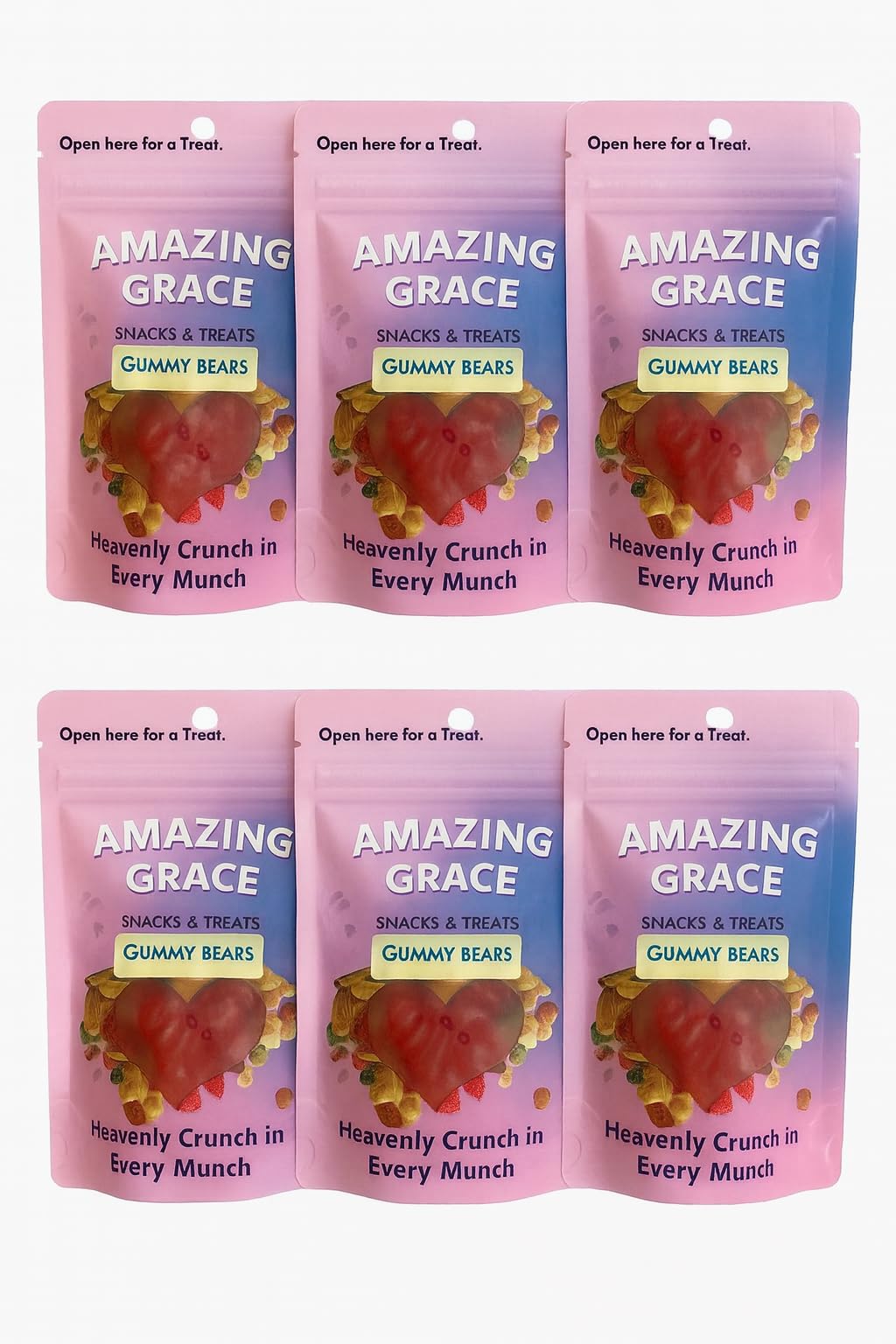 Gummy Bears, Amazing Grace Snacks, Fruity Gummy Candy Packs, Pack of 6, Gluten Free Snacks, For all seasons, For Kids and adults, Prayerfully made