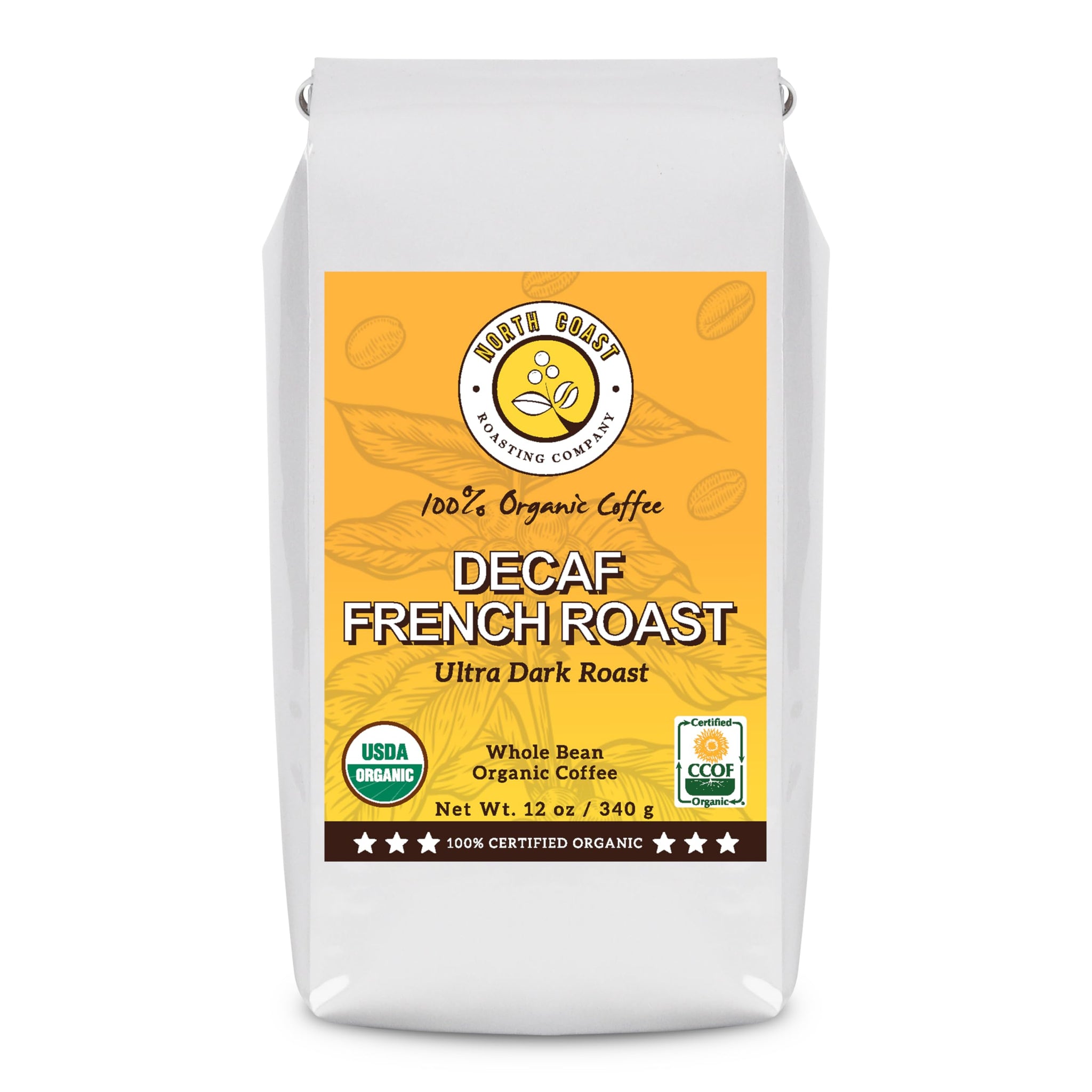 North Coast Roasting Company, Ultra Dark Roast, Low Acid Organic Coffee, Whole Bean - Swiss Water Process Decaf. French Roast, USDA Certified Organic