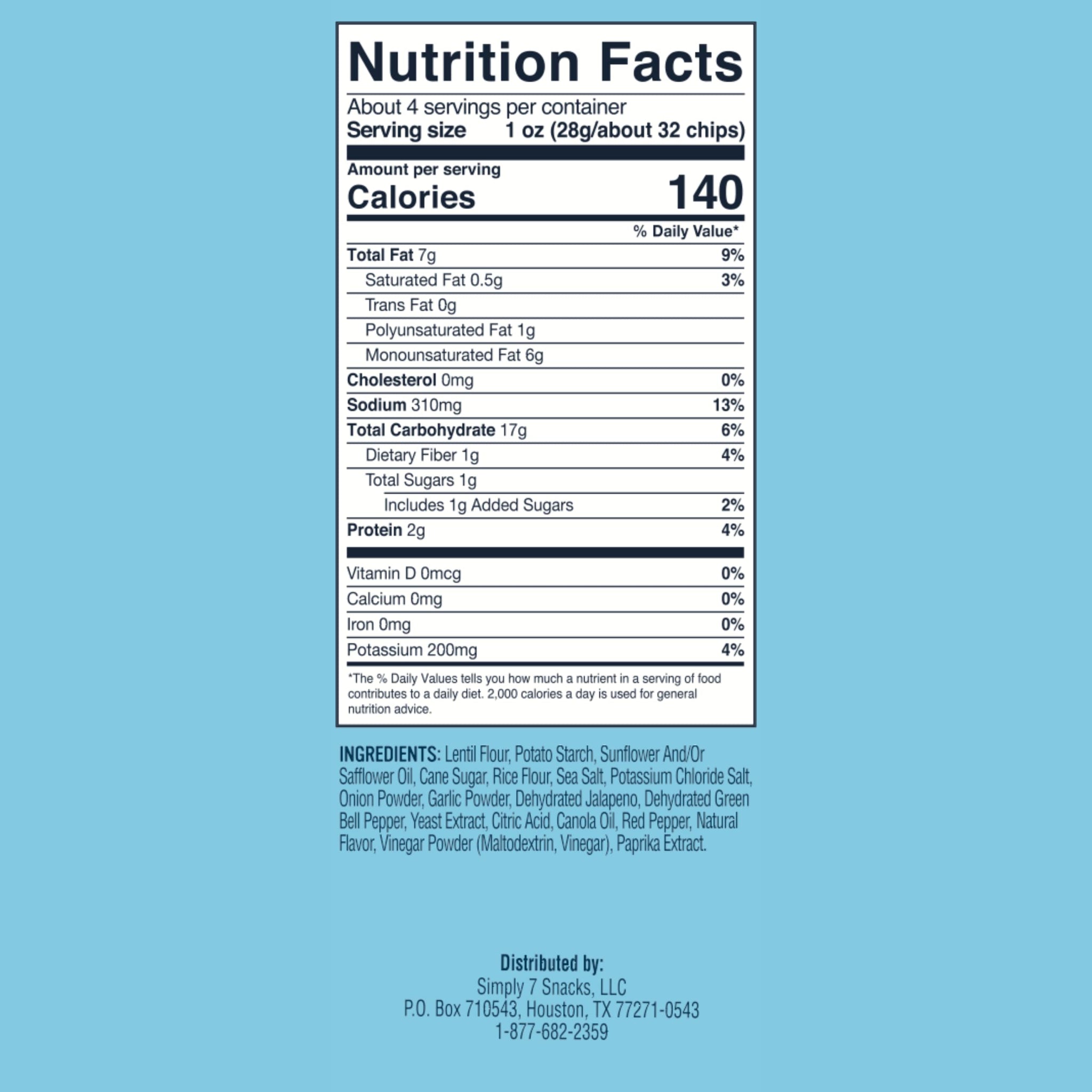 Simply7, Gluten-Free Lentil Chips, Jalapeño, 4 Oz, One Bag