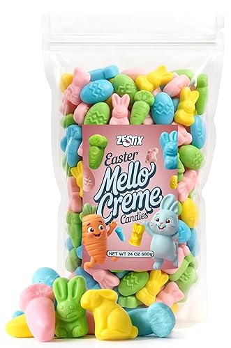 Easter Mello Creme Mix, 24 oz Bulk Resealable Bag, Spring Candy Assortment with Chicks, Bunnies & Eggs, Pastel Marshmallow Spring Easter Candy