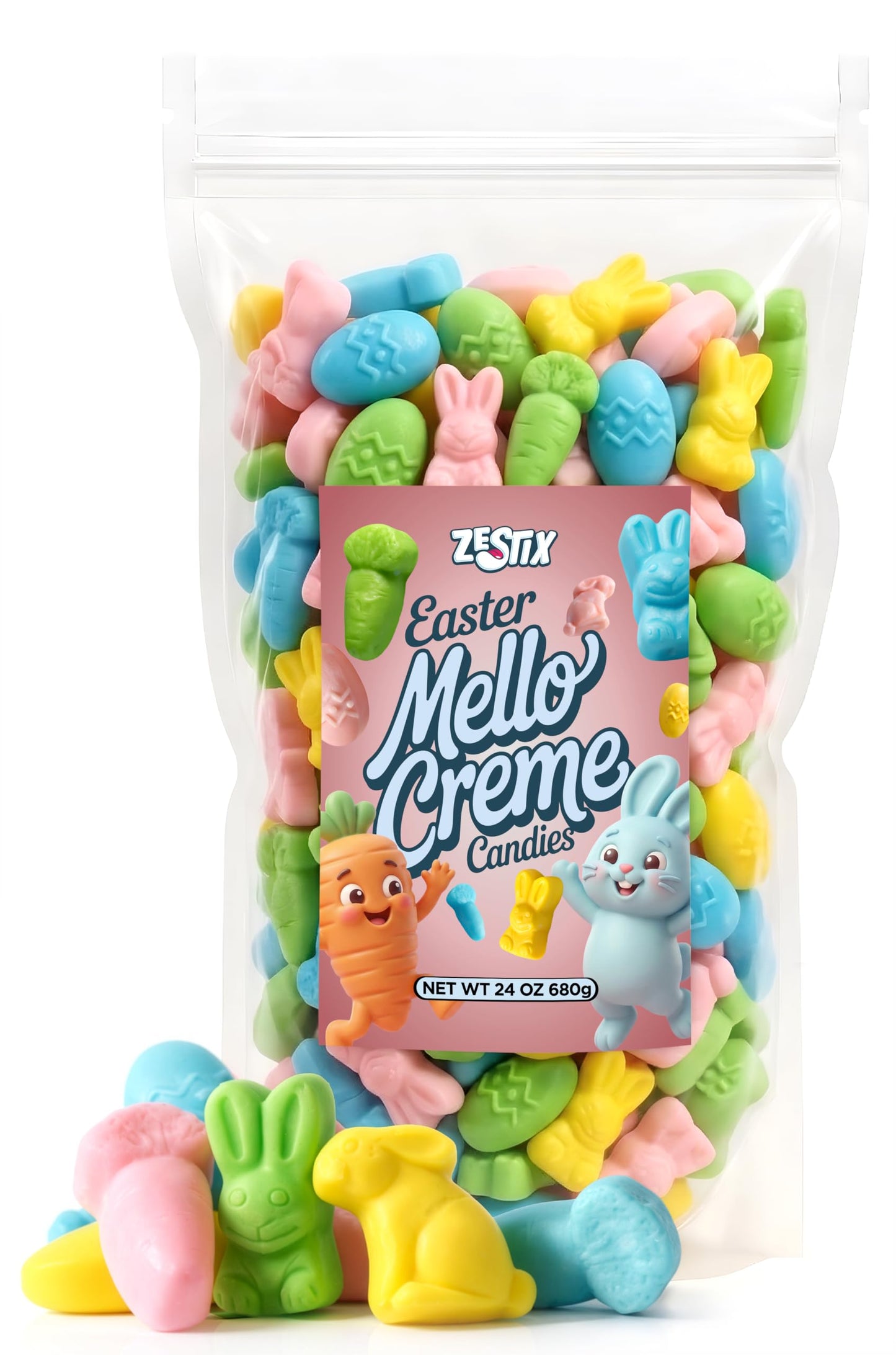 Easter Mello Creme Mix, 24 oz Bulk Resealable Bag, Spring Candy Assortment with Chicks, Bunnies & Eggs, Pastel Marshmallow Spring Easter Candy