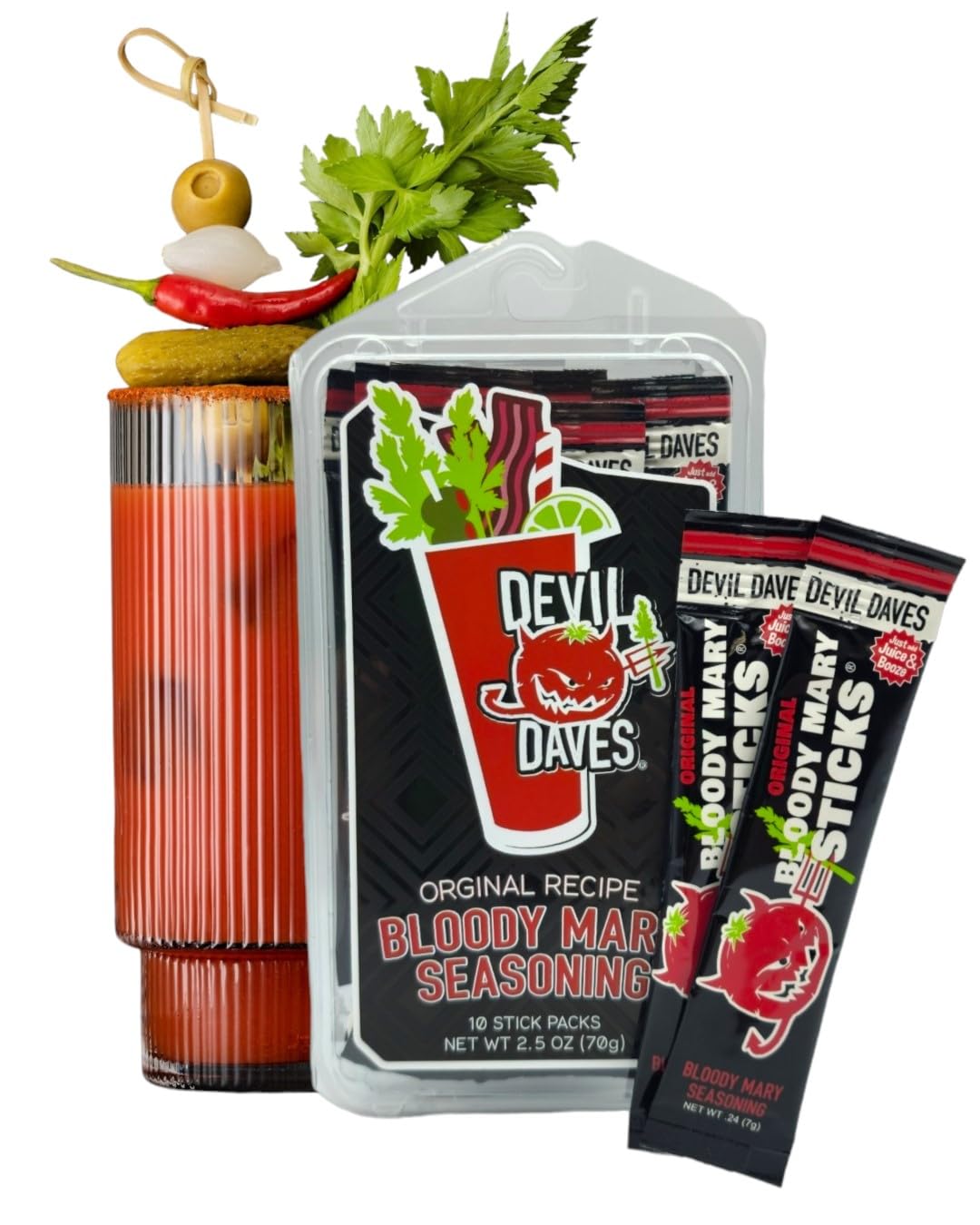 Devil Daves Bloody Mary Stick Packs, Original Medium (10 Pack) | Single Serve Bloody Mary Mix Packets, Dry Seasoning for Tomato Juice cocktails.
