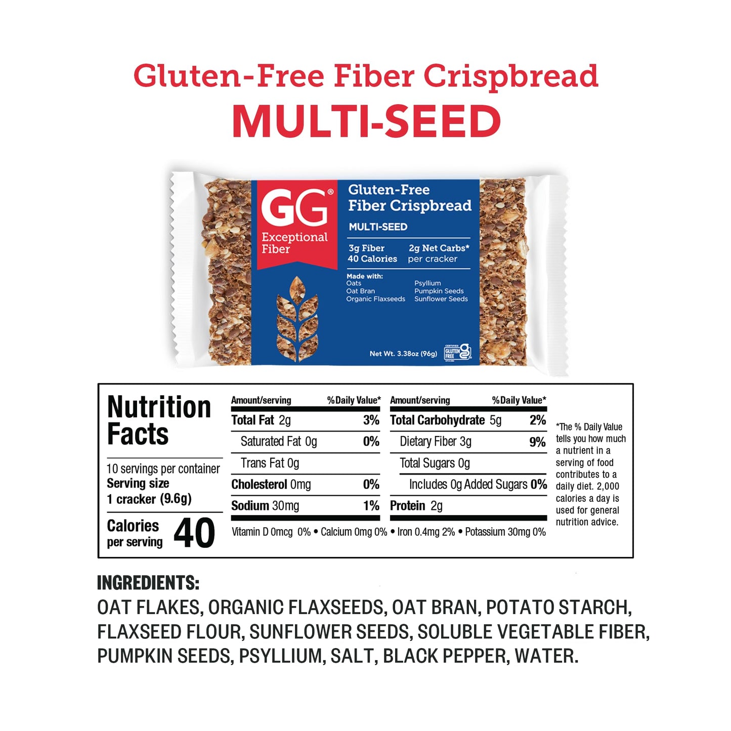 GG Exceptional Fiber Gluten-Free Multi-Seed Fiber Crispbread, 3.38 OZ