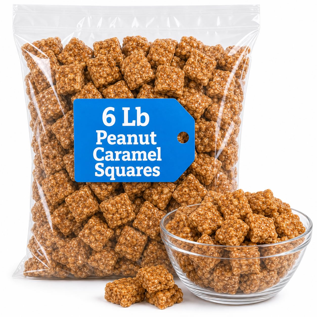 Peanut Caramel Candy Squares, Crunchy Old-Fashioned Sweet Treat, 6 lb Bag