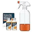 Grove Co. Multi-Purpose Cleaner, Refill Concentrate (2 x 1 Oz) + Glass Spray Bottle (16 Oz), Plant-based Household Cleaning Supplies Bundle, No