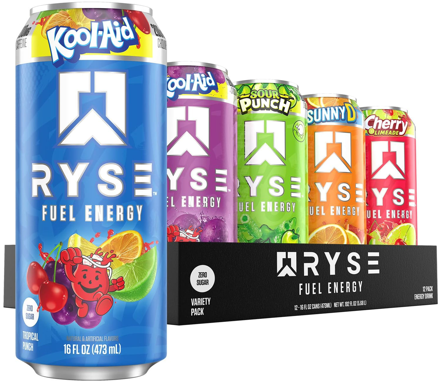 RYSE Fuel Energy Drink - Variety Pack - Sugar Free, Gluten Free & Vegan - 200mg Natural Caffeine, Taurine & Choline for Focus & Energy - No Artificial