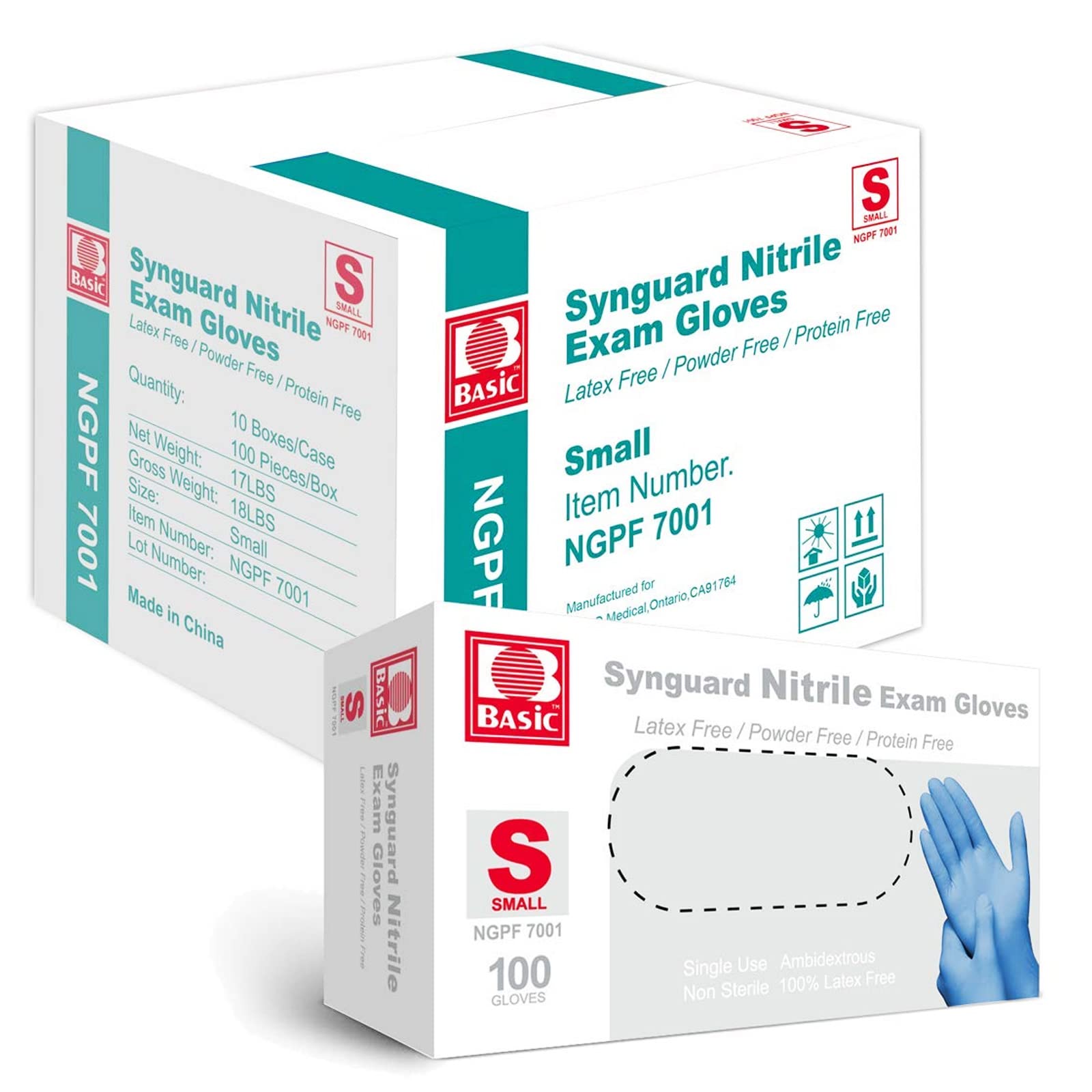 Medical Blue Nitrile Exam Gloves - Latex-Free & Powder-Free - NGPF7001 (Case of 1,000), Small