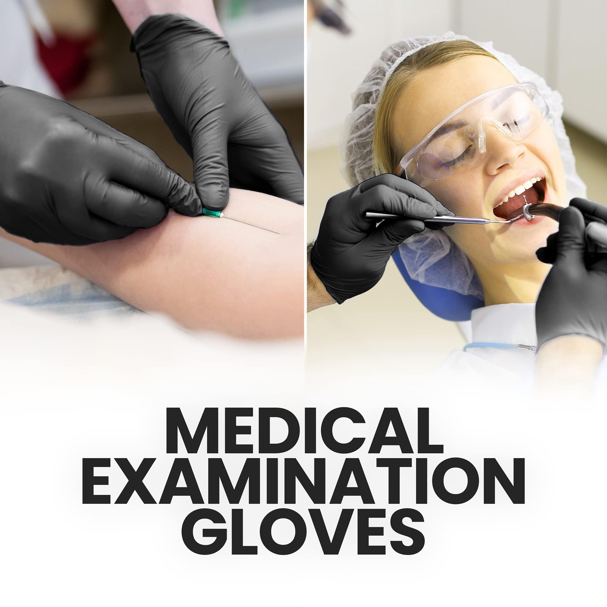 Exam Grade Black Nitrile 6 Mil Powder Free Gloves - 100 Count, Disposable Cleaning, Cooking, Medical and Surgical Gloves (Medium-Pack of 100)