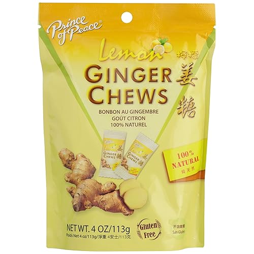Prince of Peace Lemon Flavored Ginger Candy Chews, Natural, Gluten Free, 4 Ounces (Pack of 12)
