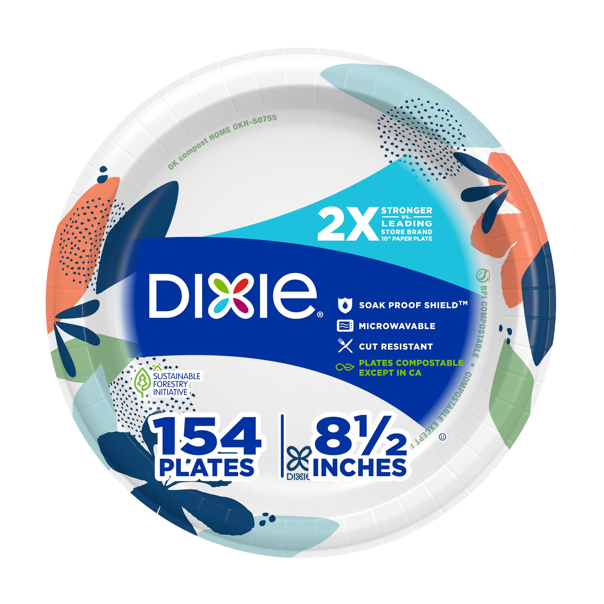 Dixie Medium Paper Plates, 8.5 Inch, 154 Count, 2X Stronger, Microwave-Safe, Soak-Proof, Cut Resistant, Disposable Plates For Everyday Breakfast