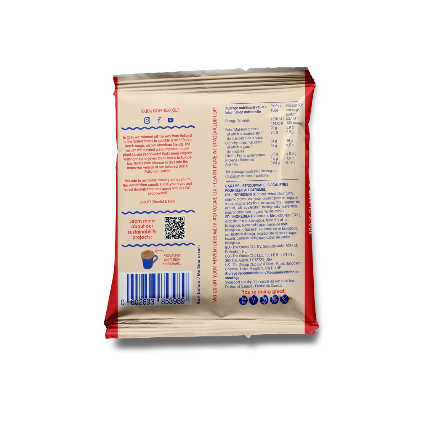 Stroop Club Traditional Organic Stroopwafel Caramel Treats | Vegan, Plant-Based and Dutch-Approved Indulgence - 24 Vegan Waffle cookies (12 Pack of 2)
