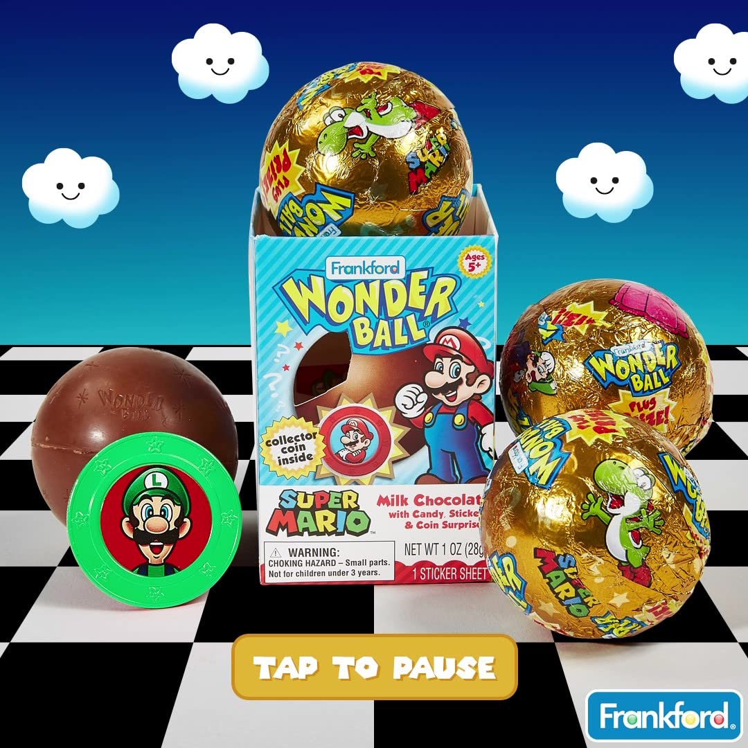 Super Mario Wonder Ball Milk Chocolate with surprise collectible coin, 10 Pack for Kids Teens Adults Boys Girls Men Women of all ages, Birthday Party