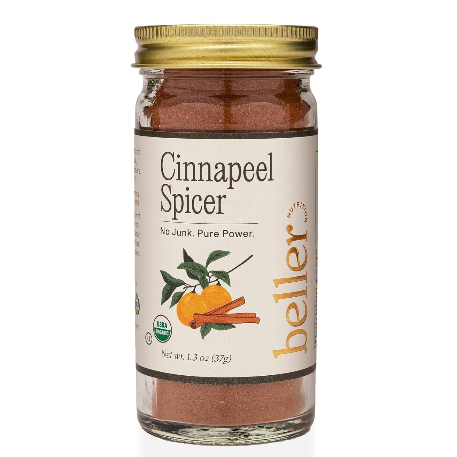 Beller Nutrition Cinnapeel Spicer | Organic Ceylon Cinnamon Powder Blend with Ginger & Orange Peel | 2 oz | Ground Ceylon Cinnamon Spice for Baking