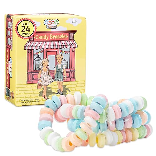 24 Candy Bracelets Individually Wrapped, Vintage Candy Jewelry for Kids, The Perfect Pastel Addition to your Buffet, Princess-Themed Party or Goody