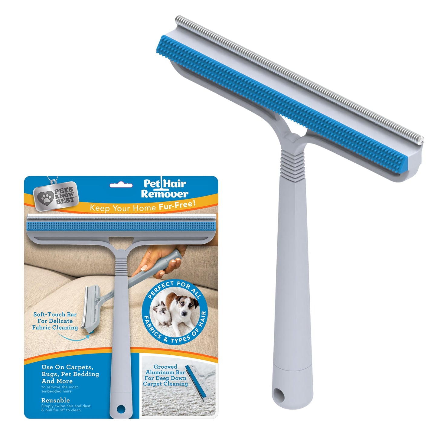 Pets Know Best Pet Hair Remover Cleaning Tool | Dual-Sided Multi-Purpose Carpet Scraper and Rug Rake for Fur Removal in Homes, Car Interiors & on