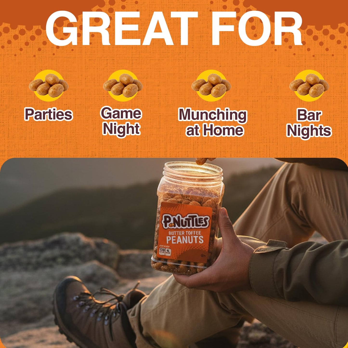 P-Nuttles Butter Toffee Covered Peanuts, Sweet Salty Snack, Nuts, Made in USA, Kosher, Party, Crunchy Nut, 44 oz Jar