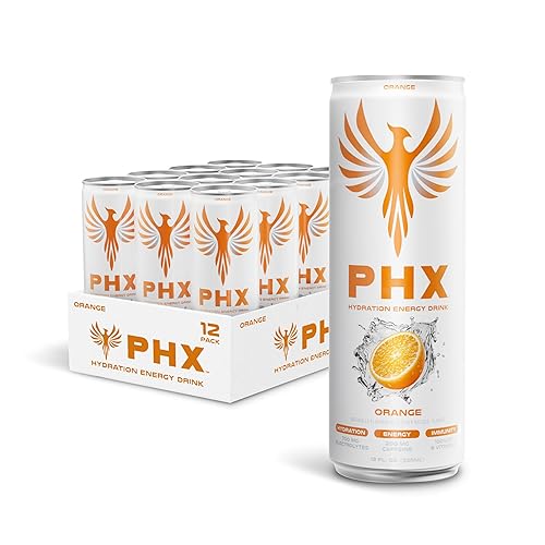 PHX Hydration Energy Drink - 700mg Electrolytes, 200mg Natural Green Tea Caffeine, 100% Daily Value 8 Essential Vitamins - 12 oz Cans (12 Pack) (12