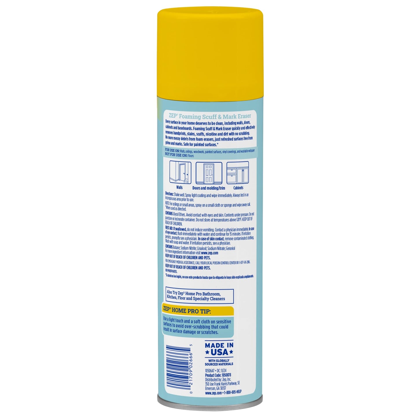 Zep Home Pro Foaming Scuff & Mark Eraser, Paint Safe Surface Cleaner, 18 oz, for Doors, Walls, Molding, Cabinets, Removes Fingerprints, Smudges