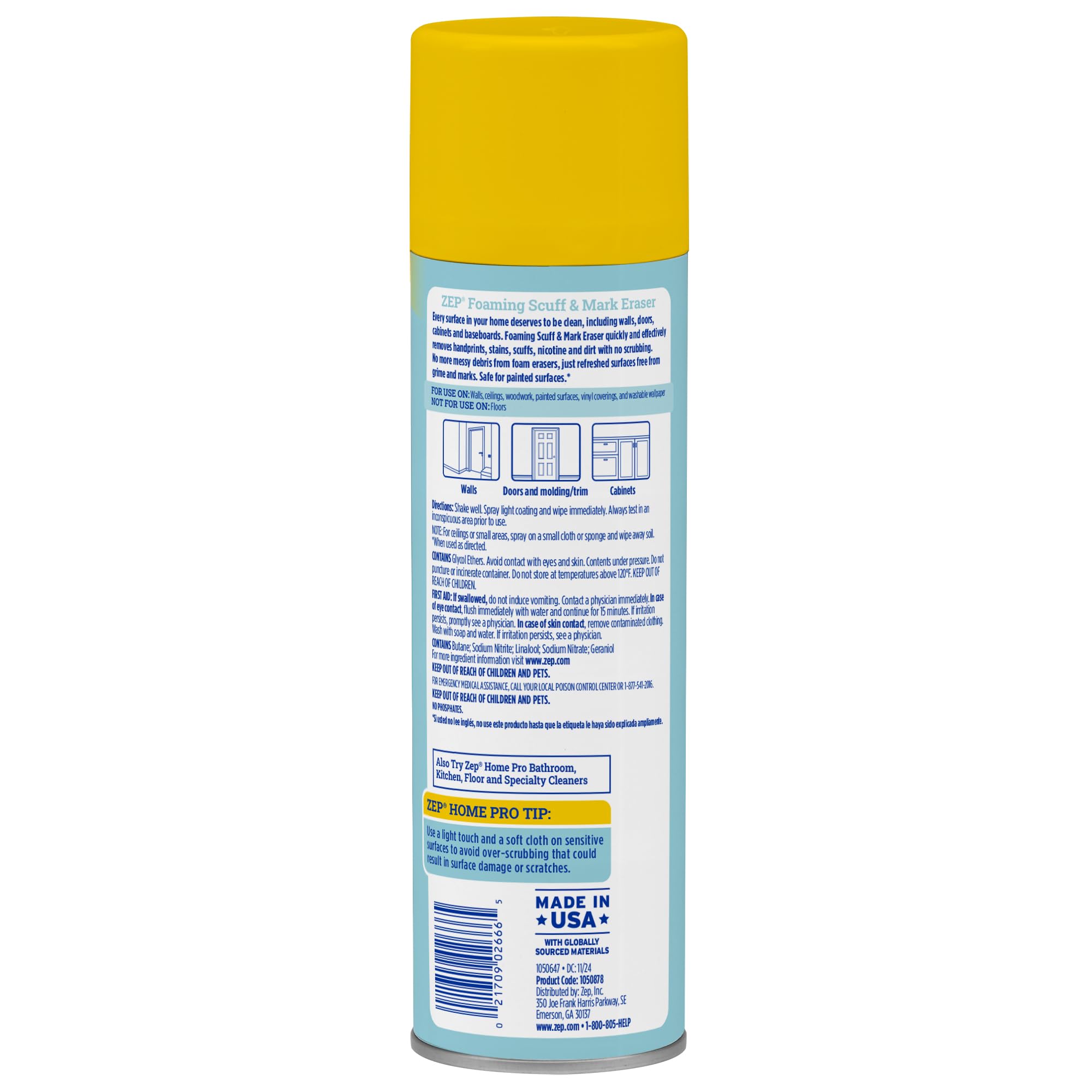 Zep Home Pro Foaming Scuff & Mark Eraser, Paint Safe Surface Cleaner, 18 oz, for Doors, Walls, Molding, Cabinets, Removes Fingerprints, Smudges