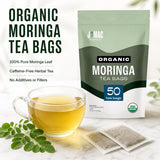 J Mac Botanicals Organic Moringa Tea Bags (50 Count) - Premium Moringa Leaf Herbal Tea, Caffeine-Free, Smooth Taste, Naked Tea Bags (No Strings