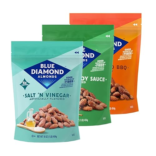 Blue Diamond Almonds Bold Variety Pack - Salt N' Vinegar, Habanero BBQ, and Wasabi & Soy Sauce Flavored Snack Nuts, 16 Oz Resealable Bags (Pack of 3)
