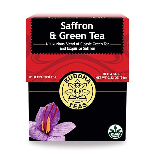 Buddha Teas - Saffron & Green Tea - For Health & Wellbeing - Wild Crafted Tea - With Antioxidants & Minerals - Clean Ingredients - Caffeinated - OU