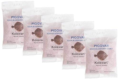 Kolsvart Swedish Gummy Fish & Licorice Candy | Vegan & Gluten Free | 4.2 OZ | Pack of 5 | Sour Blueberry