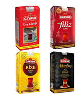 ÇAYKUR Premium Turkish Black Tea Bundle, Filiz, Caycicegi, Altinbas & Rize, Traditional Loose Leaf Black Tea, Set of 4 each 500g / 17.6 Oz