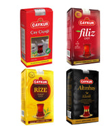 ÇAYKUR Premium Turkish Black Tea Bundle, Filiz, Caycicegi, Altinbas & Rize, Traditional Loose Leaf Black Tea, Set of 4 each 500g / 17.6 Oz