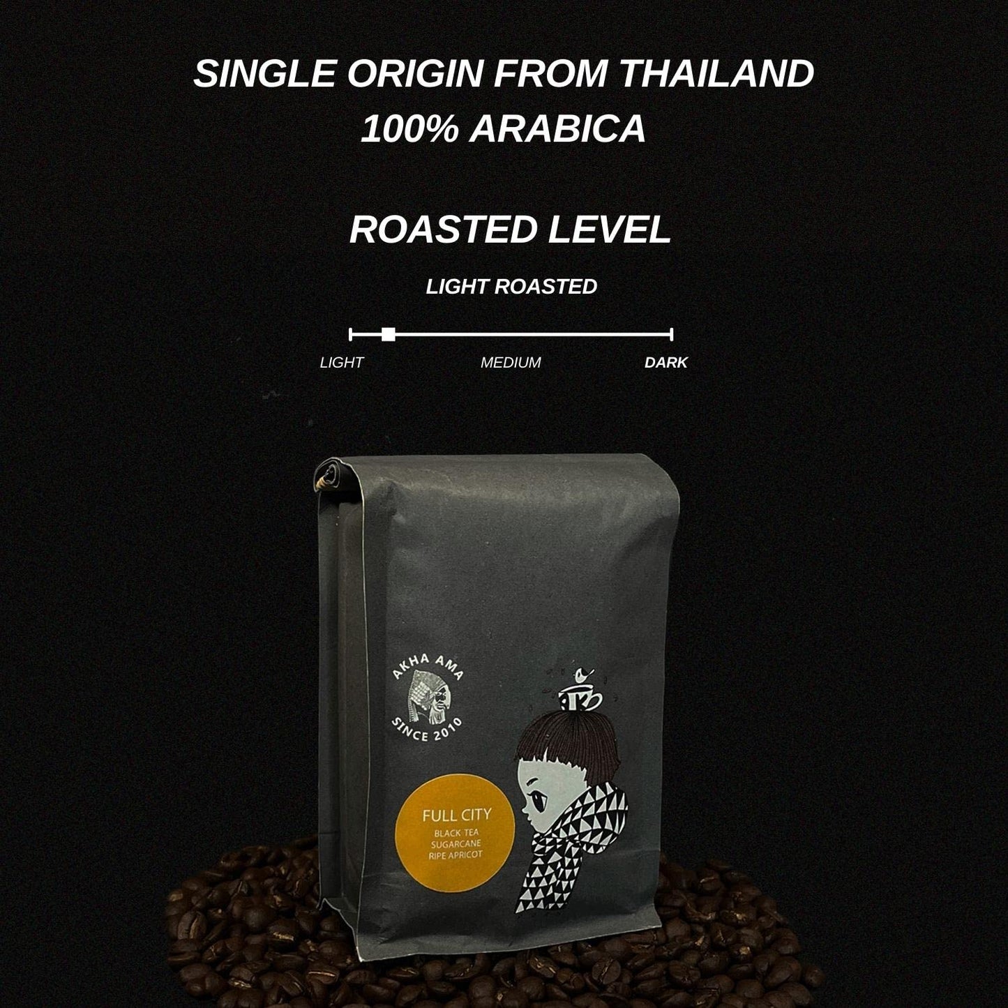 Akha Ama Whole Bean Coffee Blend, Thai Coffee Beans, Light Espresso Roasted, Full City Blend, Single Origin Roasted Coffee Bean from Thailand, 8.8 oz
