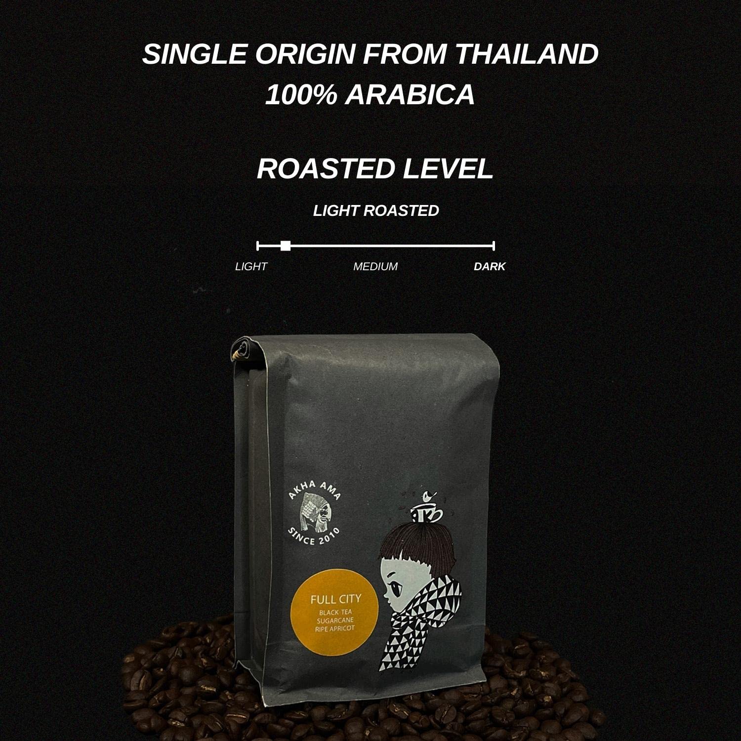 Akha Ama Whole Bean Coffee Blend, Thai Coffee Beans, Light Espresso Roasted, Full City Blend, Single Origin Roasted Coffee Bean from Thailand, 8.8 oz