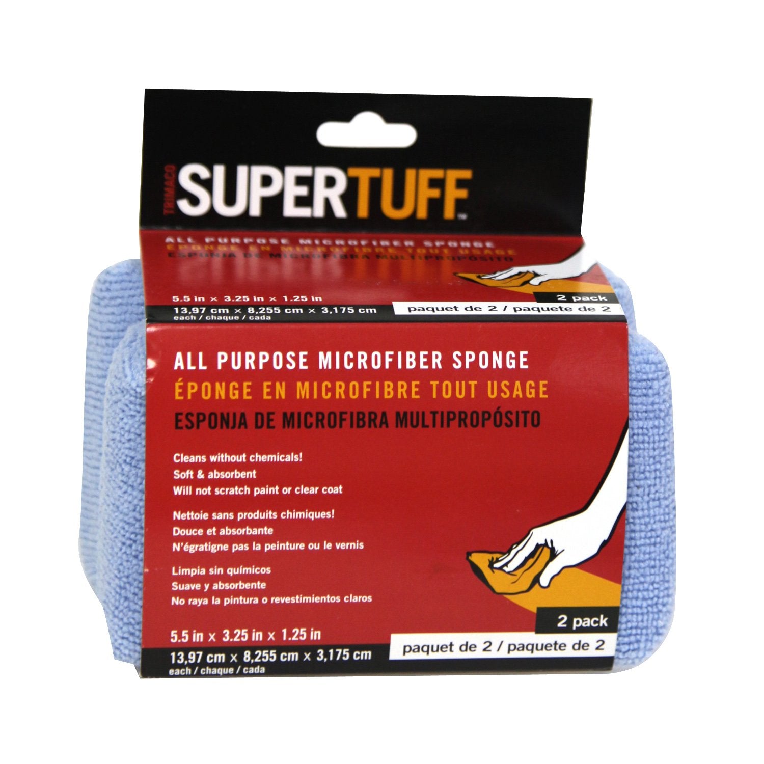 Trimaco SuperTuff All Purpose Microfiber Sponge, 5.5-inch x 3.25-inch x 1.25-inch, 2 Pack