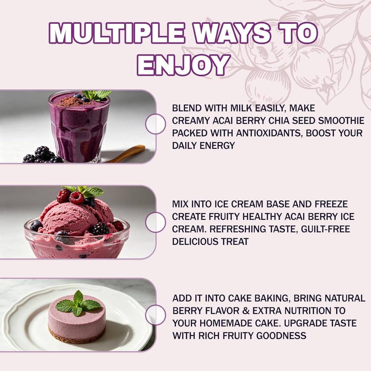 Acai Berry Powdered Drink with Chia Seeds - Superfood Blend Rich in Antioxidants