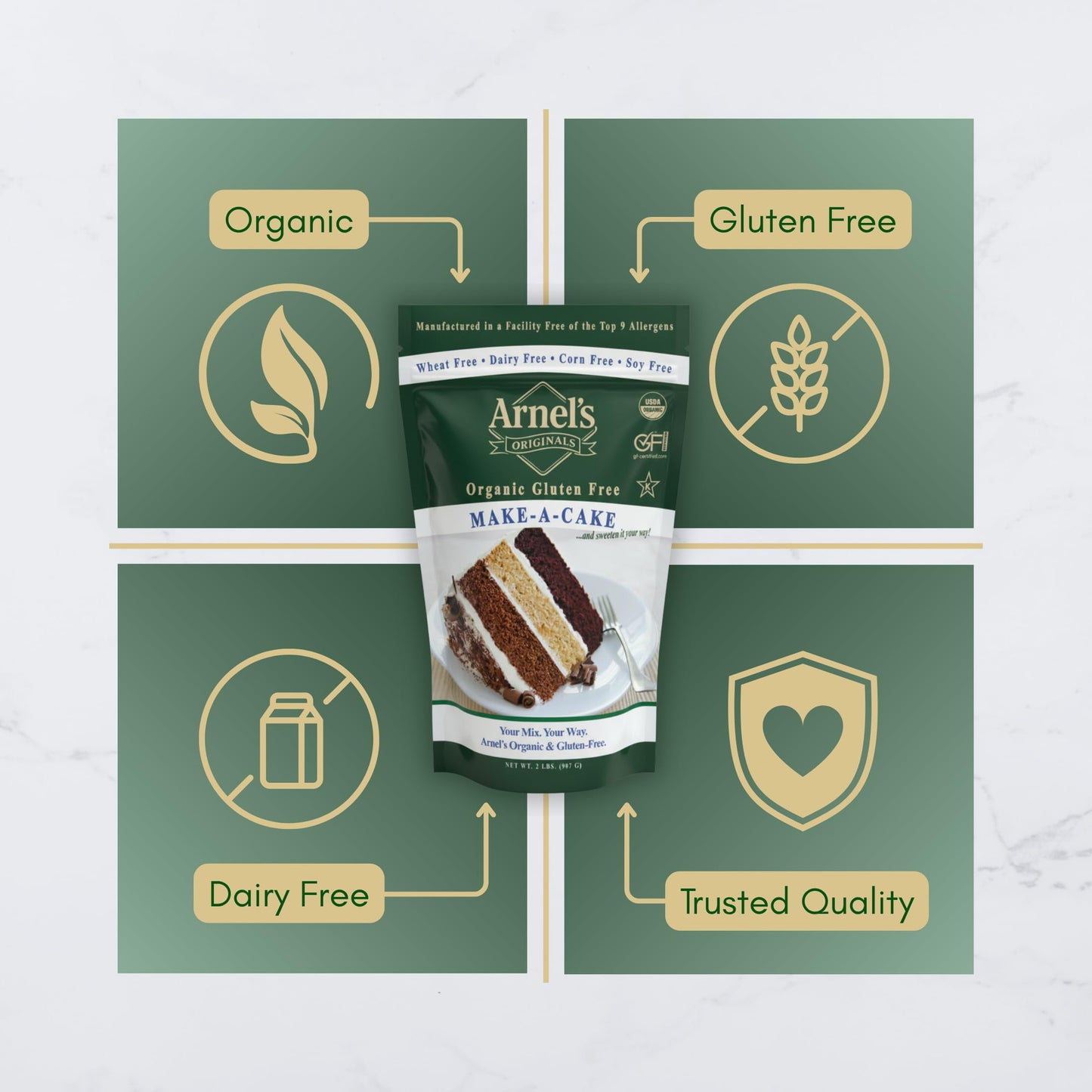 Make-a-Cake Mix, Certified Gluten free, Organic, non-GMO Verified, Certified Kosher, Gluten Free Baking, 2-pounds