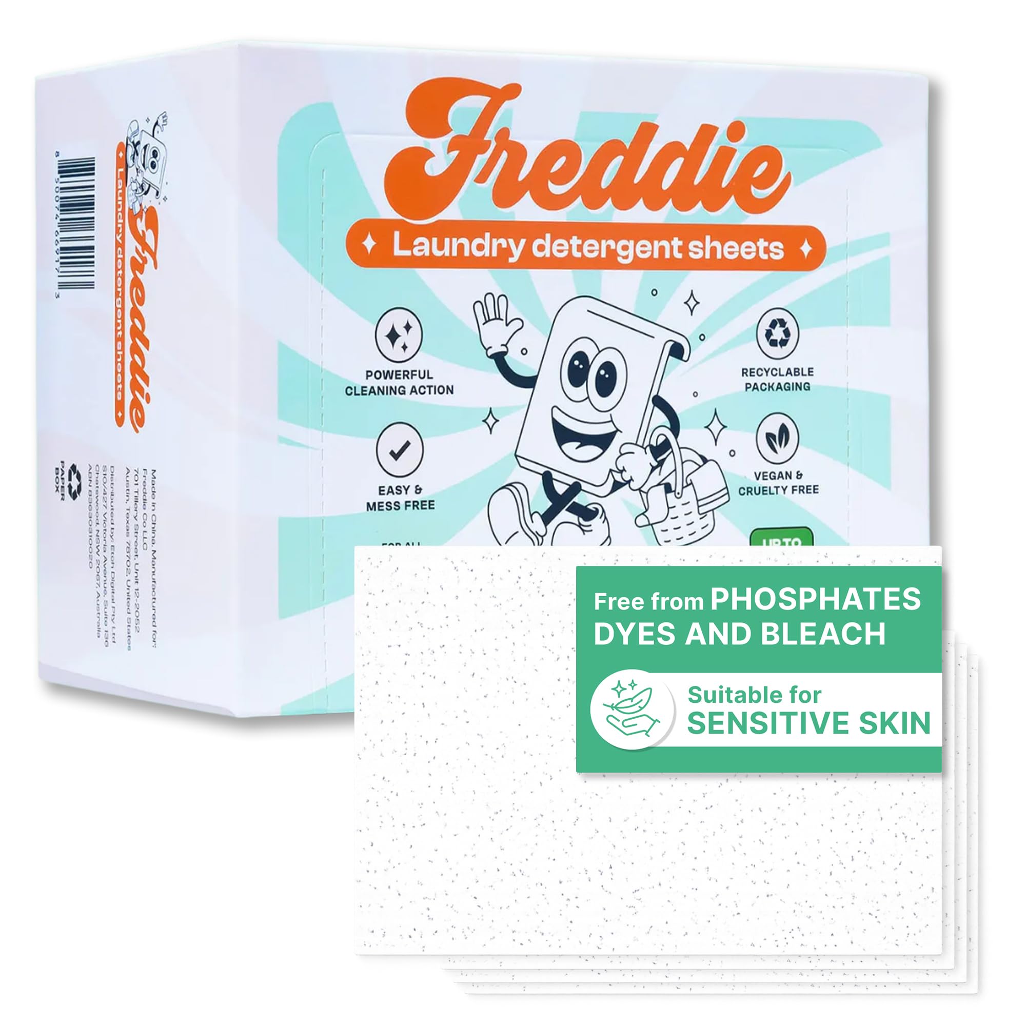 Freddie Laundry Detergent Sheets - Recyclable Packaging - No Mess Strips (Value Box (180 Loads), Frosty Mountain)