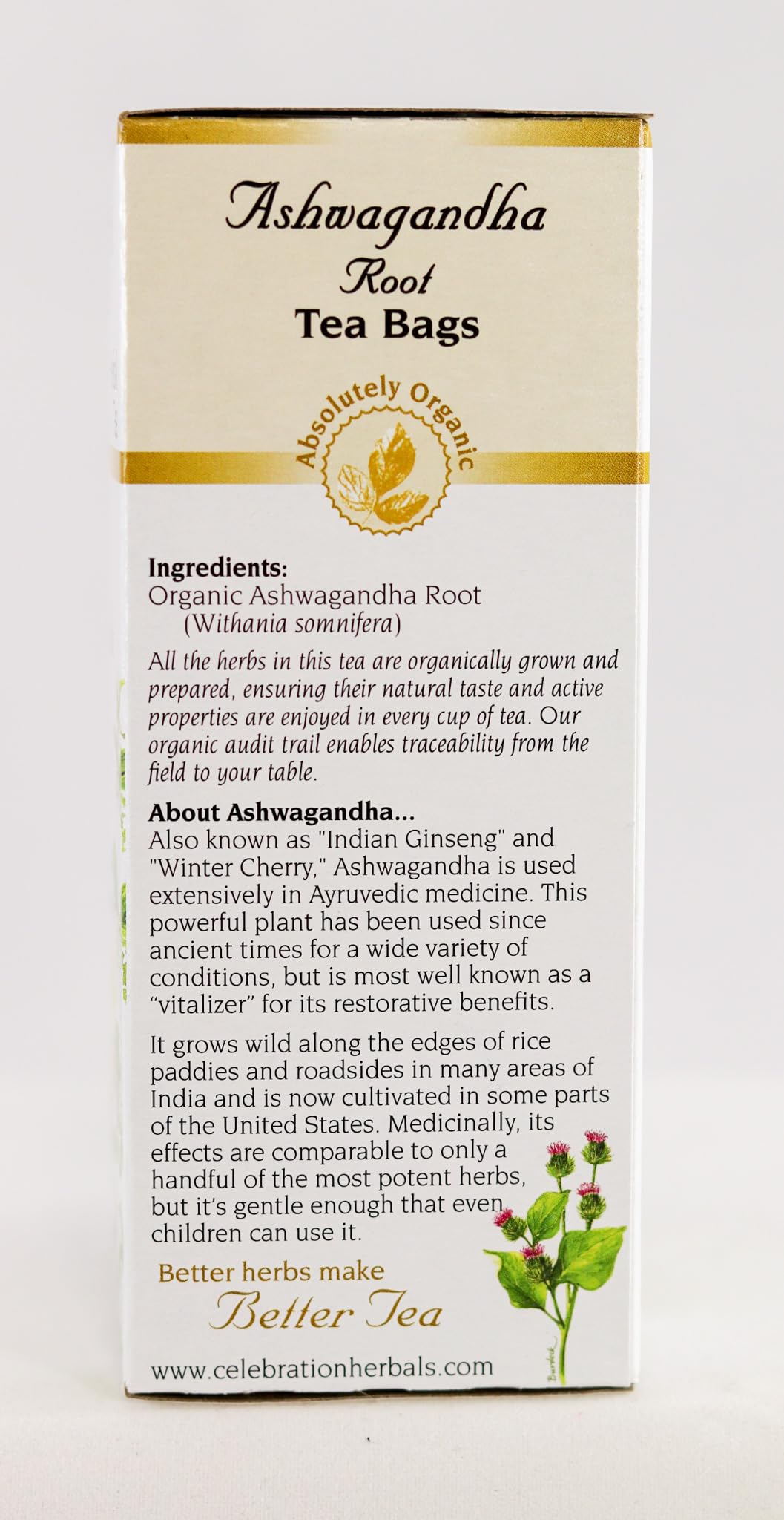 Celebration HERBALS Ashwagandha Root Organic 24 Bag, 0.02 Pound