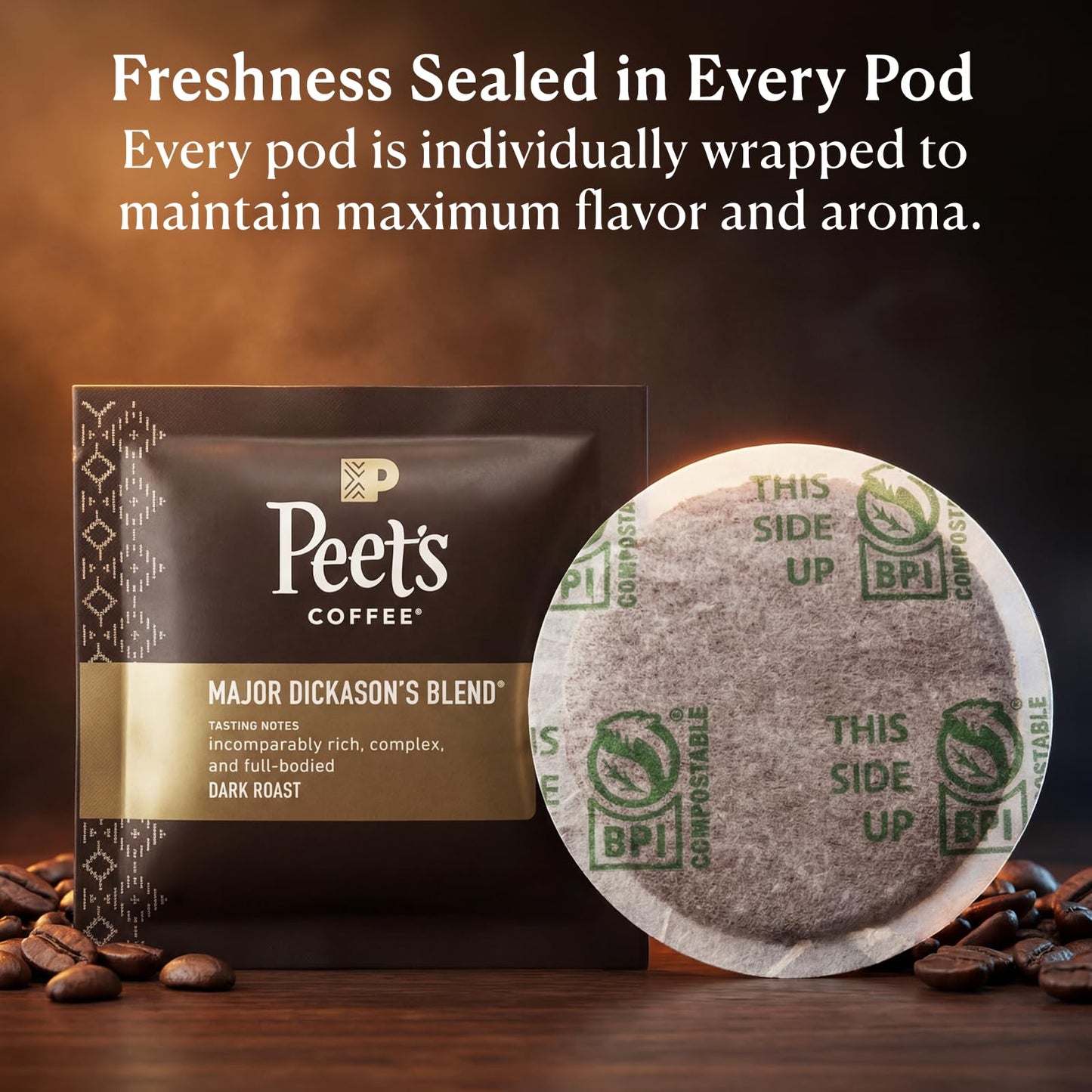 Peet’s Major Dickason’s Coffee Pods - 48 Count (3 Packs of 16) - Dark Roast with Bold, Rich Flavor and Smooth Finish - Compatible with Pelecom Coffee