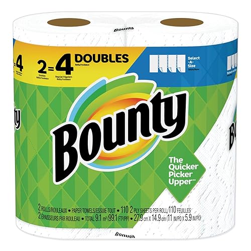 Bounty Select-A-Size Paper Towels, White, 2 Double Rolls = 4 Regular Rolls , 64 Count (Pack of 2)