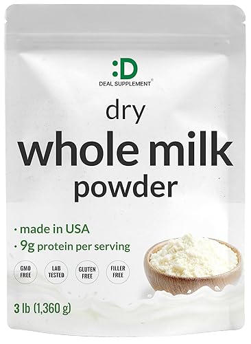 Dry Whole Milk Powder, 3lbs - Natural Pasture Raised Source - Made in USA - Powdered Milk for Baking & Cooking - 9g Protein Per Serving - Non-GMO, Filler Free