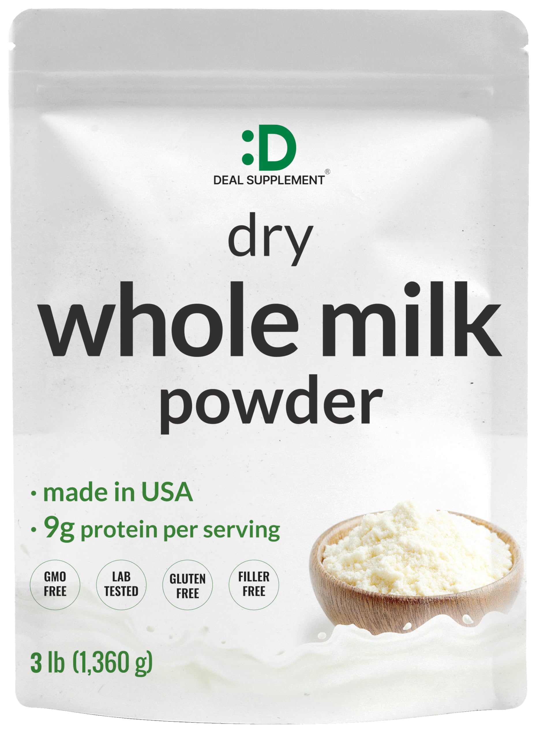 Dry Whole Milk Powder, 3lbs - Natural Pasture Raised Source - Made in USA - Powdered Milk for Baking & Cooking - 9g Protein Per Serving - Non-GMO, Filler Free